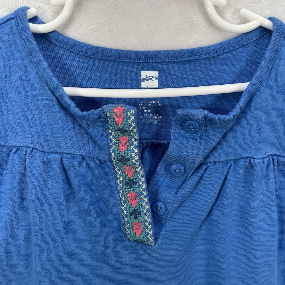 Tea Collection Embroidered Top Girls 5 Cotton Floral Button Coastal Summer - Picture 2 of 6